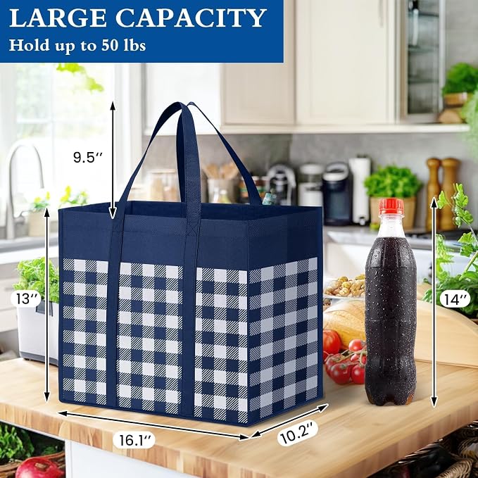 WISELIFE Reusable Grocery Shopping Bags 10 Pack Large Foldable Tote Bags Bulk - Image 2
