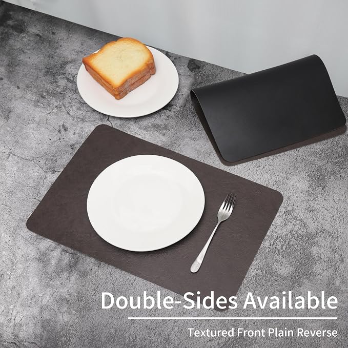 Cowhide Pattern Faux Leather Placemats Set of 4, Heat Resistant Non-Slip - Image 2