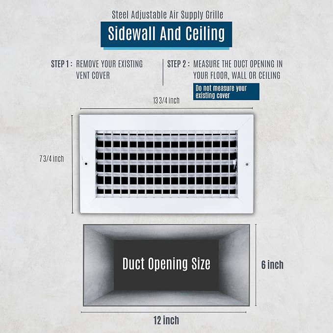 Fits 12x6 Duct Opening Steel Adjustable Air Supply Grille by Handua | Register - Image 3