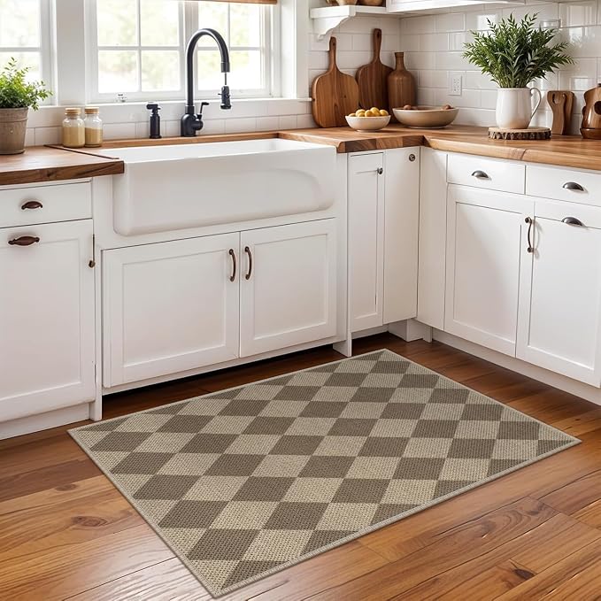 Easy Jute Checkered Entryway Rug, 2x3 Brown Modern Indoor Outdoor Doormat - Image 6