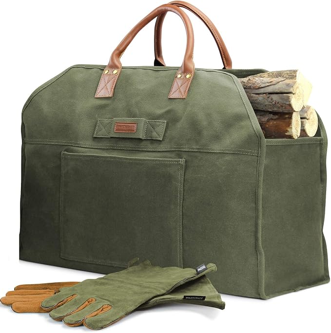 INNO STAGE Firewood Log Carrier Bag Waxed Canvas Tote Holder by INNOSTAGE
