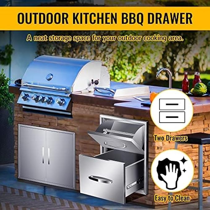 BBQ Outdoor Kitchen Drawers Stainless Steel 3-Drawer BBQ Drawer Enclosed - Image 7