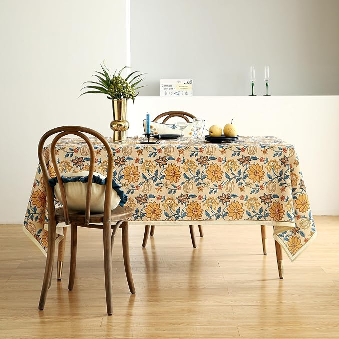 ISAENNE Designer Bohemian Floral Tablecloth Rectangular, Linen Colorful Table - Image 9