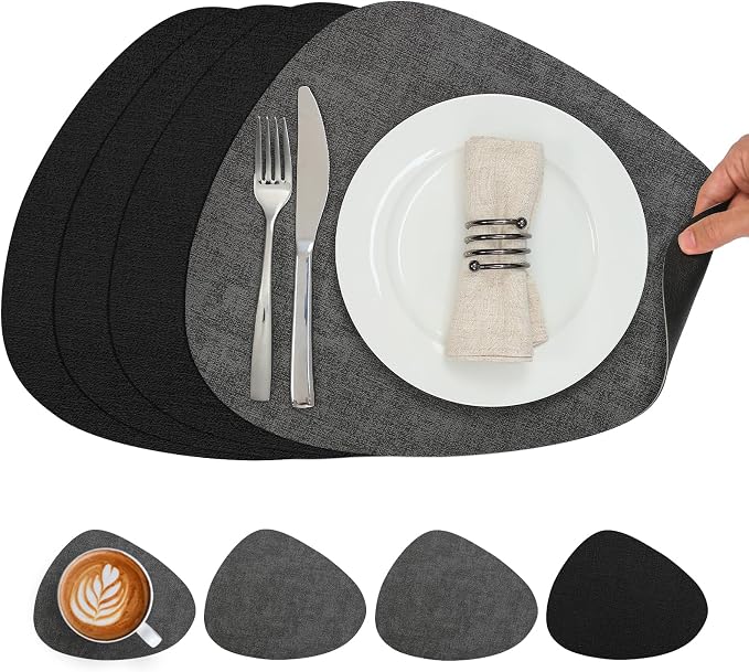 Placemats and Coasters, Washable Reversible Placemats Round Faux Leather by Chitomars