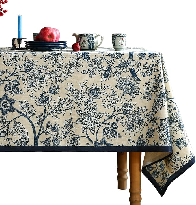 ISAENNE Designer French Linen Small Rectangular Tablecloth, Durable Home Decor by Isaennehomedecoration