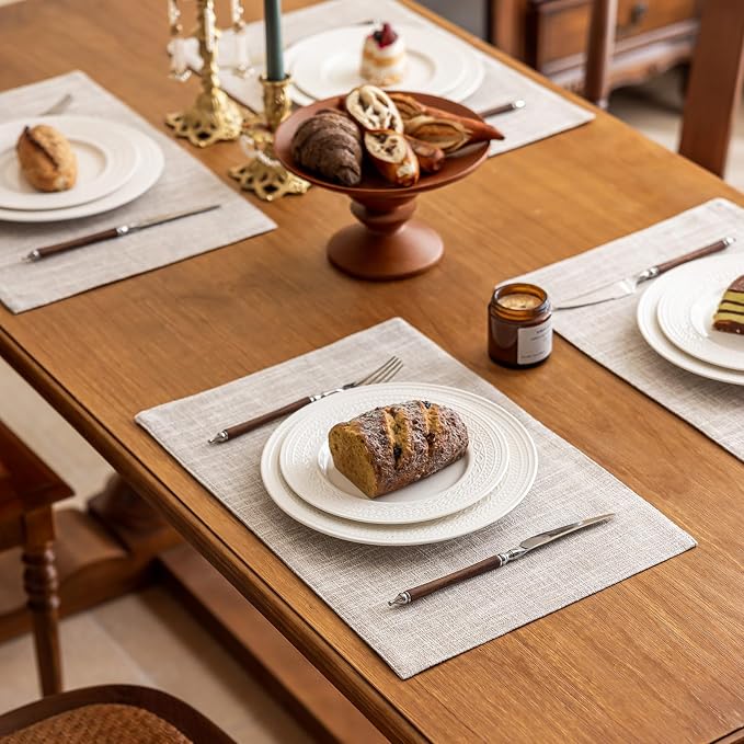 KXN Placemats Set of 6, Dual-Layer Thickened Faux Linen Table Mats, Heat - Image 3