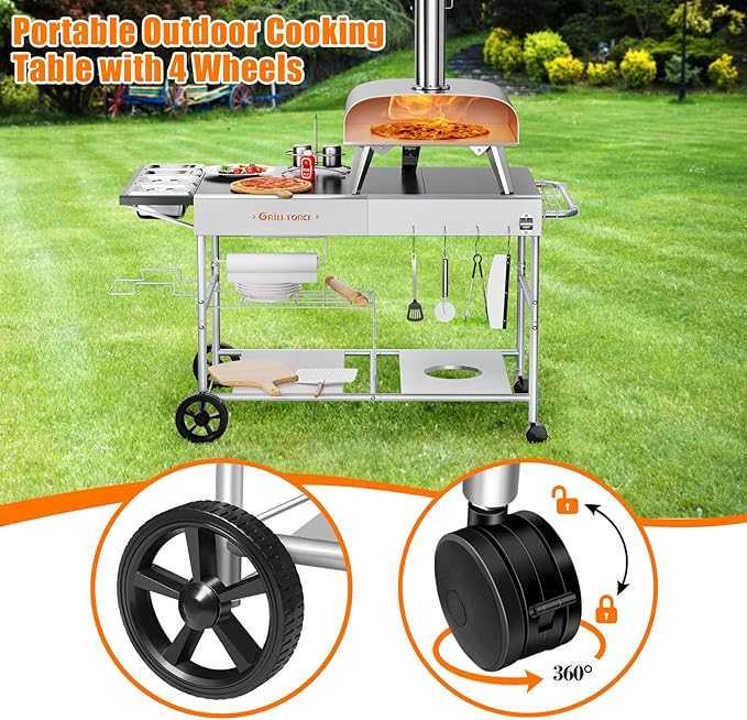 Pizza Oven Table with Topping Station, Outdoor Pizza Oven Cart, Grill Table - Image 4