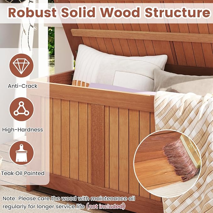 Tangkula 58 Gallon Wood Outdoor Storage Box, 3-in-1 Patio Storage Bench - Image 6