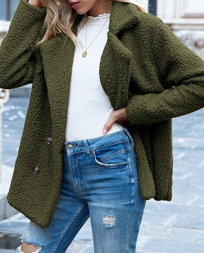Women's Winter Warm Plush Cardigan Fuzzy Fleece Lapel Jacket - Image 4