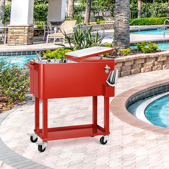 EDOSTORY 80 Quart Rolling Ice Chest Cooler Cart, Patio Backyard Party Drink - Image 2