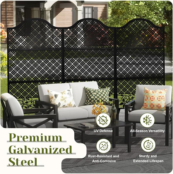 Outdoor Freestanding Decorative Privacy Screen 72" H×47" W Metal Room Divider - Image 4