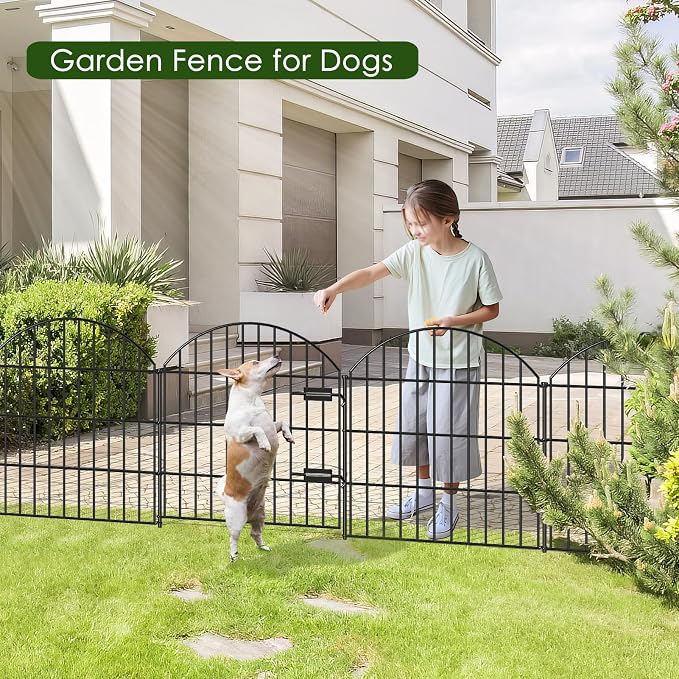 Metal Garden Fence with Gate 28in x 37.3ft, 1 Gate + 15 Panels Dog Fences - Image 2
