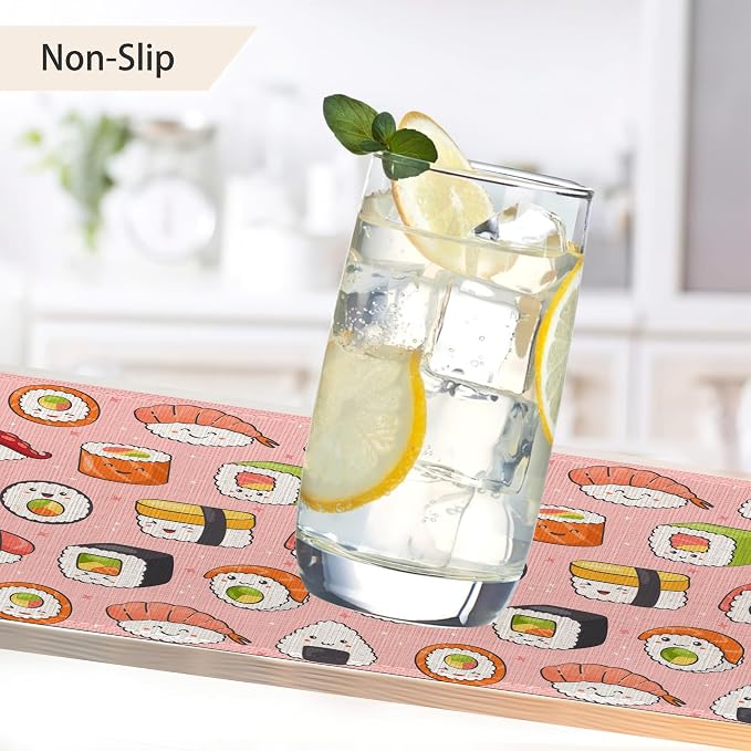 Japanese Style Cute Pink Sushi Rolls Placemats Set of 6, Waterproof Non-Slip - Image 4