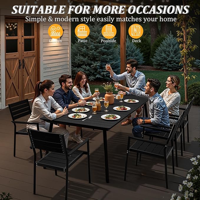 83" Patio Outdoor Dining Table for 6-8, Weather-Resistant Wood-Grain Top - Image 4