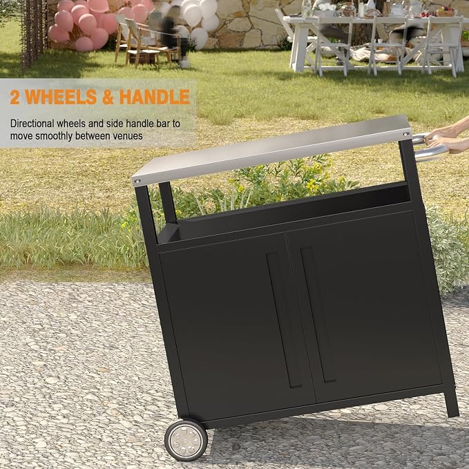 Outdoor Grill Cart with Storage Cabinet Stainless Steel Prep Stand with Storage - Image 6
