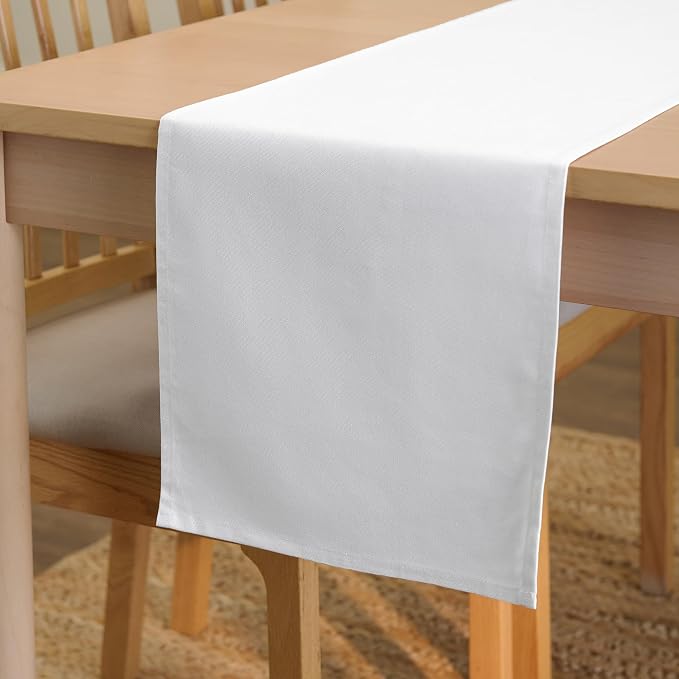 Encasa XO Table Runner 13"x91" Long | Cotton Canvas Fabric | White Solid Color by EncasaXO