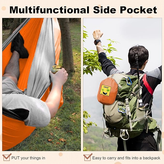 Hammocks, 2-Person Portable Camping Hammock, Orange and Grey, 500 lb Limit