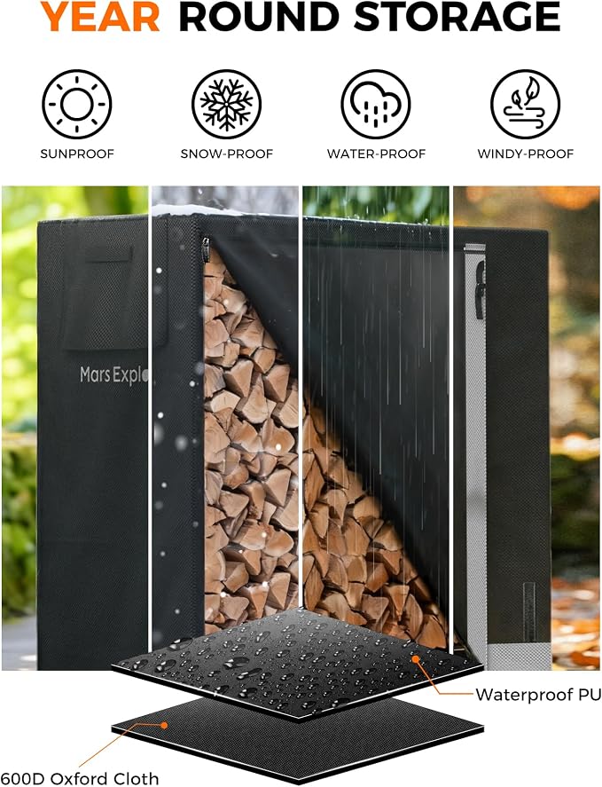 5ft Firewood Log Rack with Cover Outdoor, Heavy Duty Indoor Outdoor Firewood - Image 7