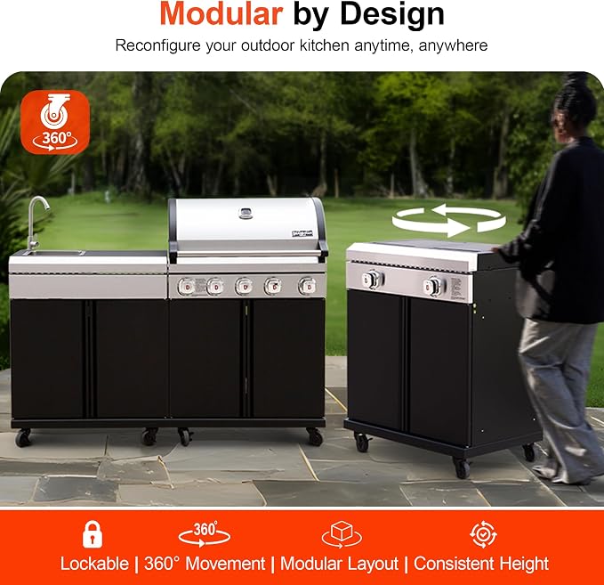 Brand-Man Outdoor Kitchen Island – 5-Burner Gas Grill & Griddle Combo - Image 9