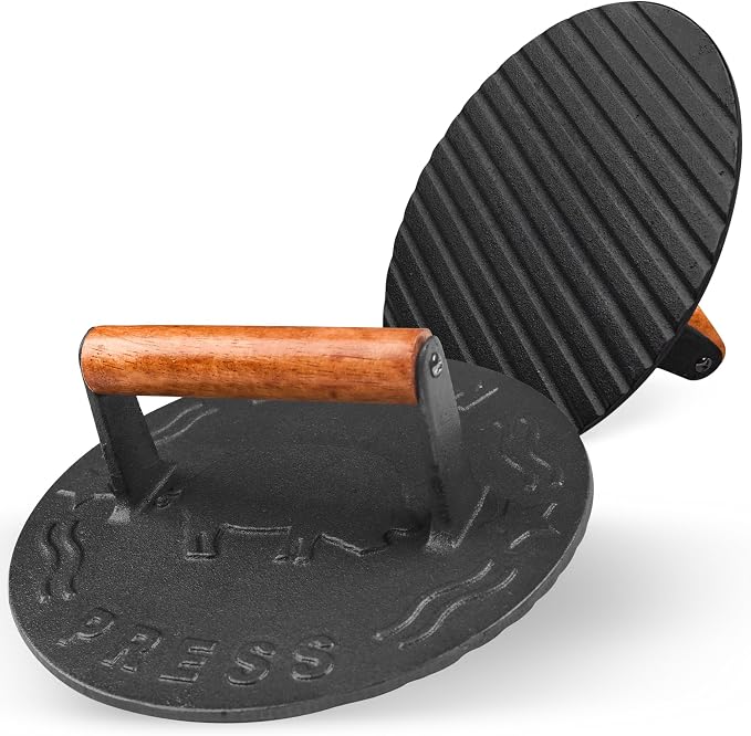 Heavy-Duty Cast Iron Burger Press 8.5 Inch Round Burger Smasher, Grill Press - Image 2