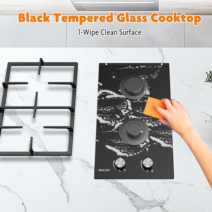 2 Burner Gas Cooktop, 12 Inch Built-in Propane/LPG/NG Dual Fuel Stove, - Image 6