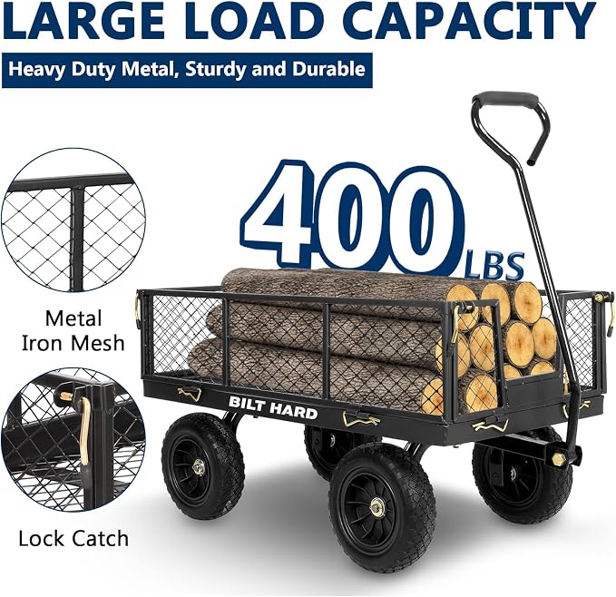 BILT HARD 10" Flat Free Tires Heavy Duty Garden Cart - Image 6