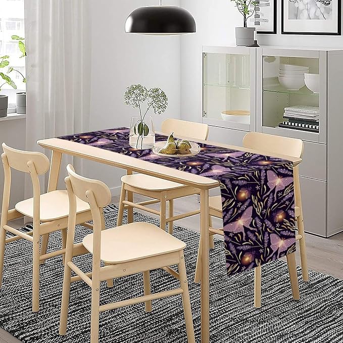 Purple Moth Table Runner, Retro Butterfly Flower Print Table Runner - Image 2