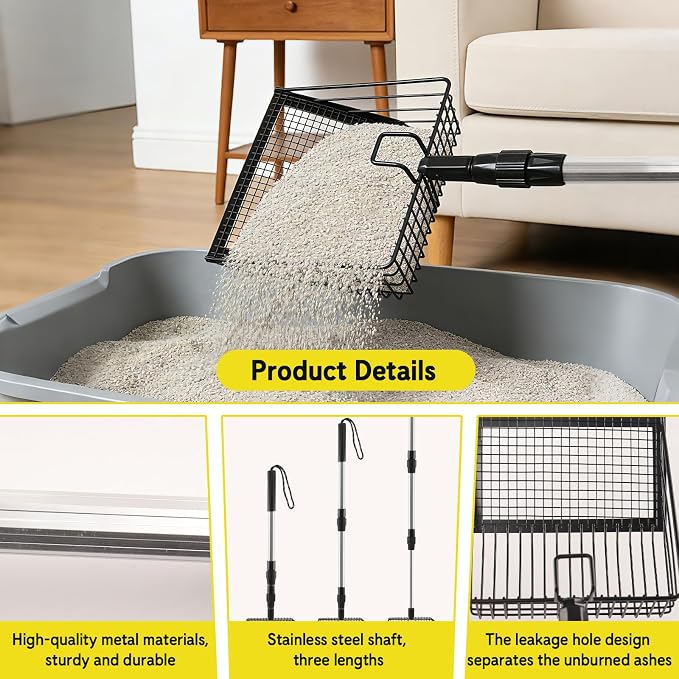 Long Handle Fireplace Ash Sifter, Hollow Out Metal Coal Shovel - Image 4