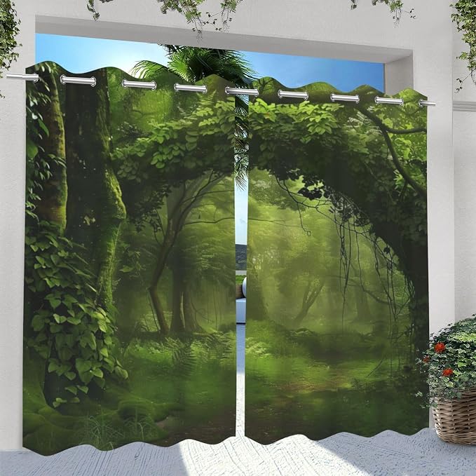 Nature Theme Outdoor Curtains for Patio Waterproof, Forest Pattern, Privacy - Image 2
