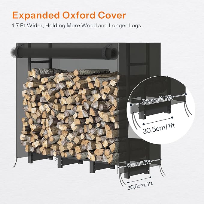 HOOBRO 4FT Firewood Rack with Cover, Outdoor Firewood Log Rack, Adjustable Log - Image 5