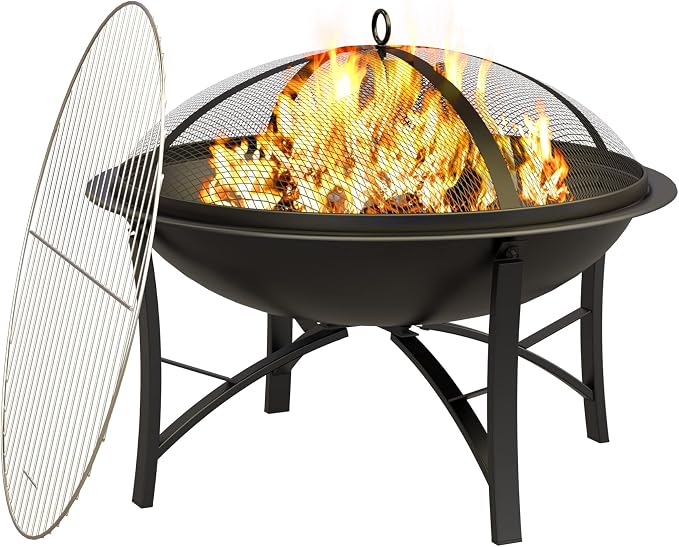 Fire Beauty Fire Pit for Outside Wood Burning, BBQ Grill Steel Fire Bowl - Image 8