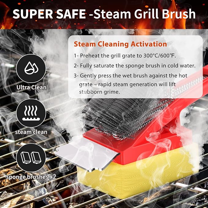 BBQ Grill Brush with Scraper-Removable BBQ Clearning Brush Head with Wire - Image 4