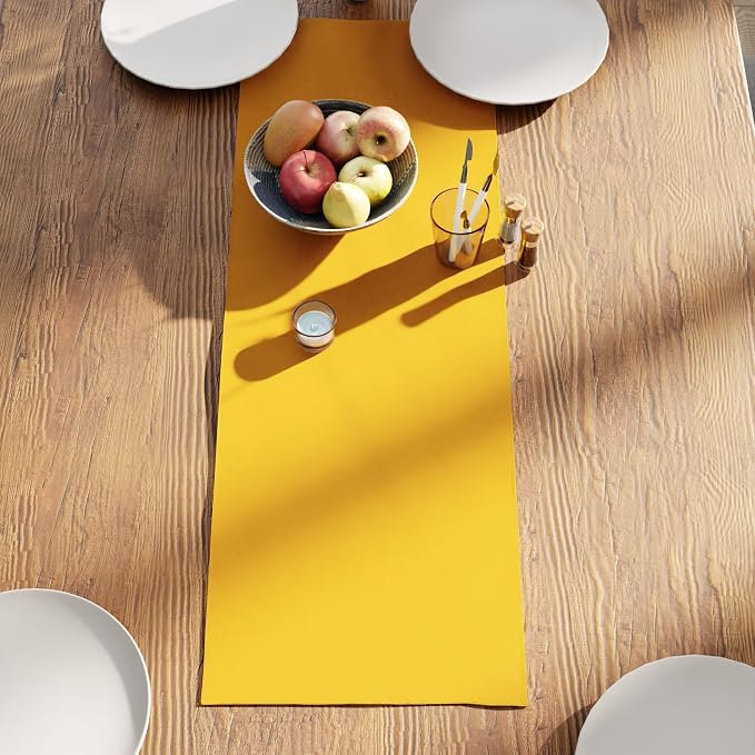 Encasa XO Table Runner 13"x36" Long | Cotton Canvas Fabric | Sunbeam Yellow - Image 3