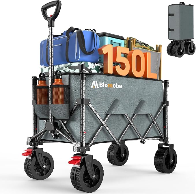 Collapsible Wagon Cart, 150L Heavy Duty Foldable Beach Wagon by Blomoba
