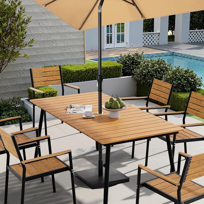 70" Patio Outdoor Dining Table for 4-6, Weather-Resistant Wood-Grain Top - Image 2