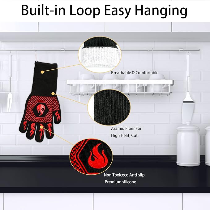 BBQ Fireproof Gloves, Grill Cut-Resistant 1472°F Heat Resistant Gloves - Image 3