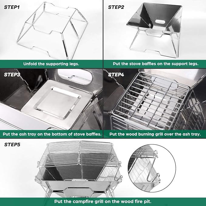 Odoland Folding Campfire Grill, 304 Stainless Steel Grate Barbeque Grill - Image 6