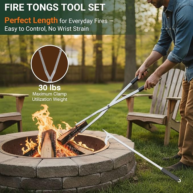 Tredre Fire Tongs and Fire Poker Set, Stainless Steel Fire Pit Tools - Image 4
