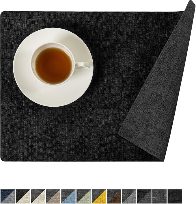 Romanstile Reversible Vinyl Placemats Set of 8, Faux Leather 100% Waterproof by Romanstile