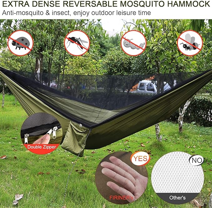 Hammock with Built-In Bug Net and Rain Fly, 440 lb Capacity, Green