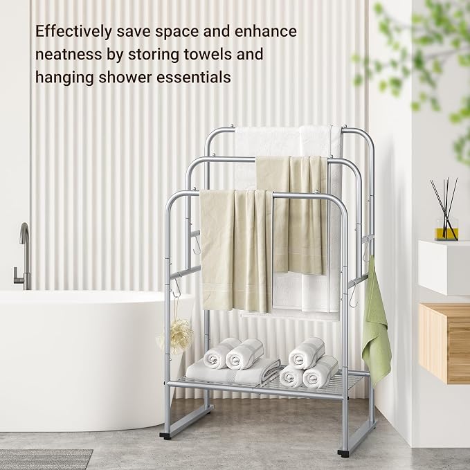 ELYKEN 40'' Tall Standing Towel Racks, 3 Tier Towel Drying Rack Outdoor - Image 2