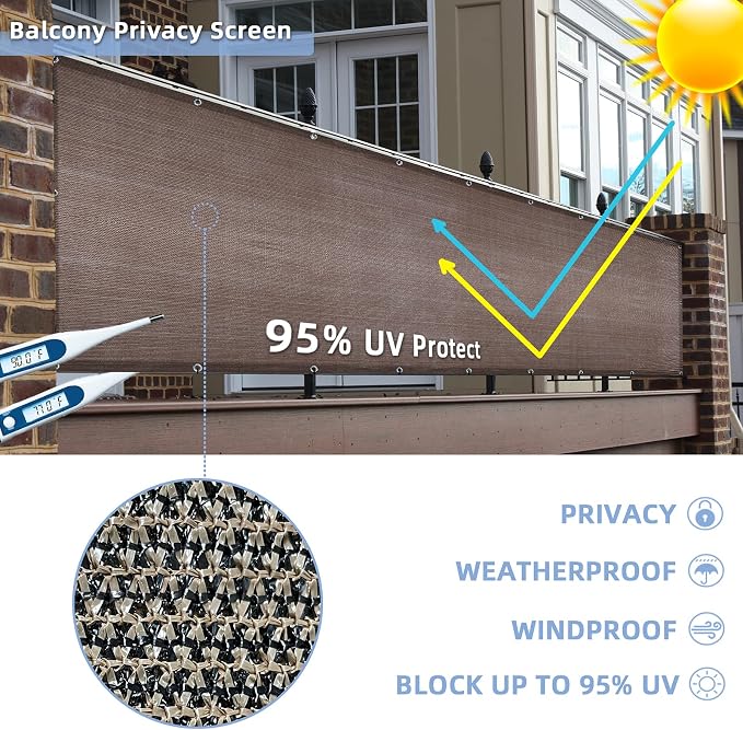 3'x10'Balcony Privacy Screen Cover Fence Cover UV Protection Weatherproof - Image 2