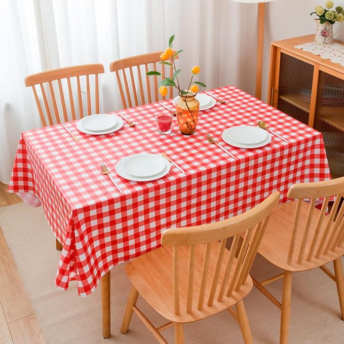 Nasitos 2 Pack Plastic Table Cloth 60x120 Inch-Red and White Rectangle - Image 9