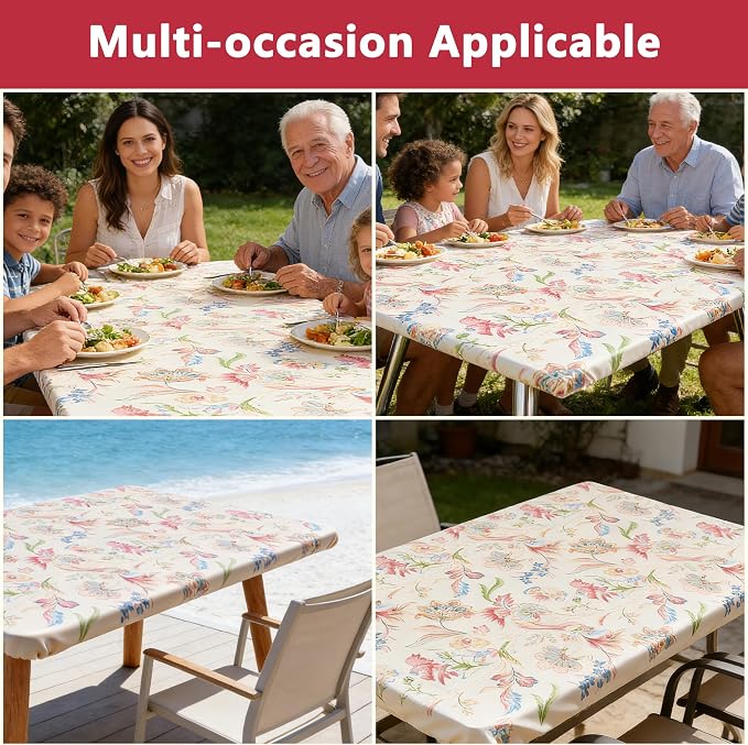 Rectangle Picnic Table Cloth, Elastic Waterproof Fitted Vinyl Tablecloths - Image 7