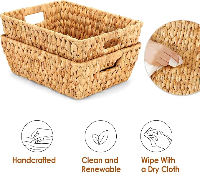 Wicker Baskets 2 Pack, Water Hyacinth Wicker Storage Basket - Image 7