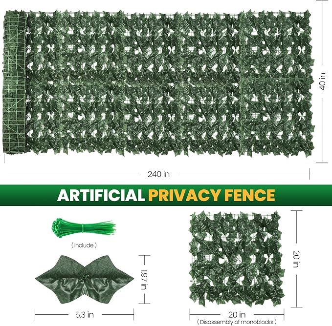 Artificial Ivy Privacy Fence Screen, 240X40 in Privacy Fence Panels Balcony - Image 2