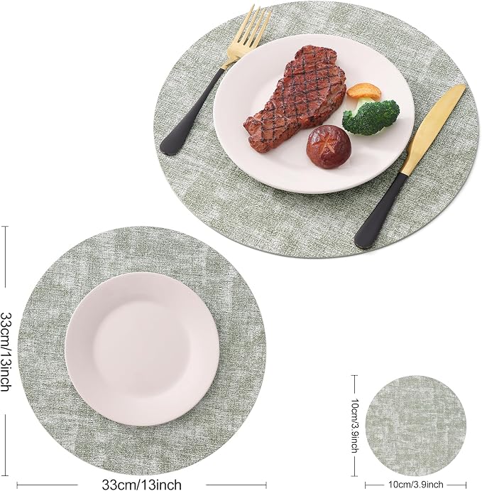 Homaxy Round Faux Leather Placemats and Coasters, Washable Dual-Side Table Mats - Image 6