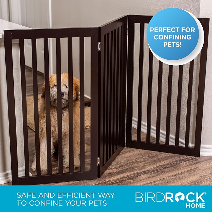 INTERNET'S BEST Dog Gate Indoor Freestanding Pet Barrier, Folding Wood Dog Fence - Image 5