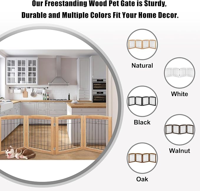 LZRS 4-Panel Extra-Wide Wooden Freestanding Dog Gate: Foldable Solid Wood and - Image 4