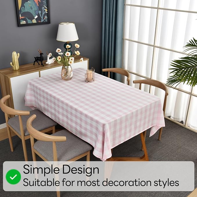 Gingham Table Cloth for Rectangle Tables Pink Checkered Plaid Tablecloth Heavy - Image 6